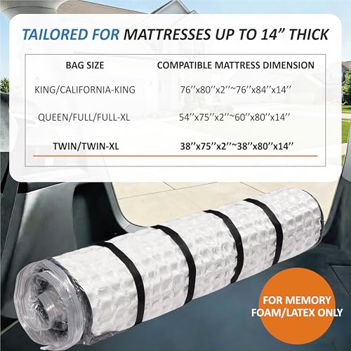 Storage Logic Foam Mattress Vacuum Bag with 4 Adjustable Packing Straps for Moving, Storage, Shipping, Vacuum Seal Mattress Bag with Packaging Straps (Twin/Twin XL) - size: Twin/Twin-XL