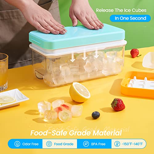 Ice Cube Tray with Lid and Bin, PHINOX 96 pcs Ice Trays for Freezer, Ice Cube Trays for Freezer with 3 trays, Container, Lid & Ice Scoop, BPA Free - color: Blue, size: 1.0"-3tier