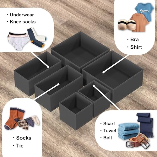 Simple Houseware Underwear Drawer Organizer for Lingerie/Undergarment/Bra/Panty/Sock/Onesie, Set of 6, Dark Gray - color: Dark Gray, size: Set of 6 - 2L / 2M / 2S