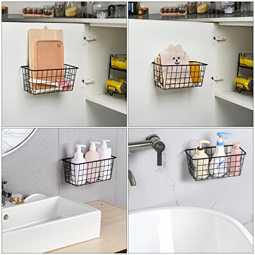 Toplife Kitchen Hanging Basket, No Drilling Cabinet Door Organizer Rack, Wall Adhesive Basket for Cabinet, Cupboard Door, Bathroom, Kitchen Storgae Baskets, Black (2 PacK)