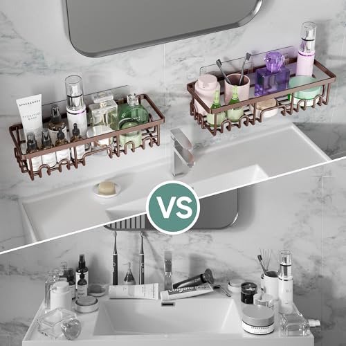 Veken Shower Caddy 6-Pack, No Drilling & Rustproof, Waterproof Adhesive Shelves Rack with Soap Holder, Large Capacity Bathroom Organizers and Storage, Wall-Mounted Kitchen & Home Decor - color: J. Brown