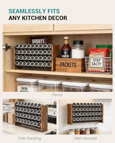 NESAPTO Spice Rack Organizer for Cabinet, Wooden 4 Tier Vertical Seasoning Organizers for Kitchen Pantry, Countertop/Wall Mount, Holds 36 Spice Jars (No Jars Included), 17.2" W × 9.4" H - size: Holds 36 Jars, 17.2"W × 9.4"H