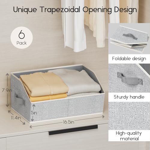 Homsorout Large Closet Organizers and Storage Bins - 6 Pack Trapezoid Storage Baskets for Shelves, Foldable Fabric Baskets with Handles Ideal for Closet, Basket, Wardrobe and Shelf Storage, Light Grey - color: Light Grey, size: 6 Pack