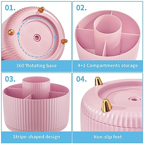 Marbrasse Desk Organizer, 360-Degree Rotating Pen Holder, Desk Organizers and Accessories with 5 Compartments Pencil Organizer, Art Supply Storage Box Caddy for Office, Home(Pink) - color: Pink/Purple Random