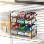 4 Tiers Stackable Can Rack Organizer, Wear-resistant Upgrade Beverage Food Can Dispenser Holder Holds up to 48 Cans for Kitchen Cabinet and Pantry (Brown) - color: brown