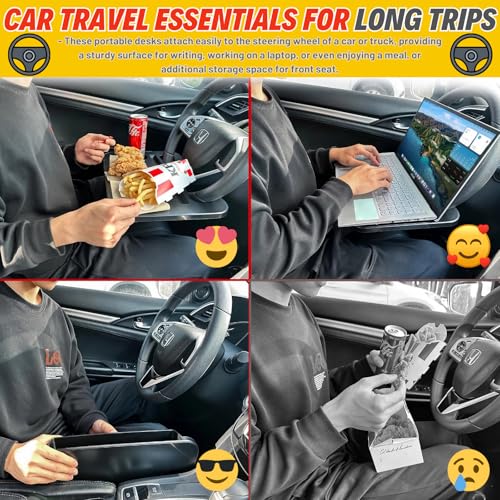 2-in-1 Steering Wheel Desk - Steering Wheel Tray Table with Seat Gap Filler Organizer | Car Food Tray for Driver | Car Desk for Laptop & Eating - Work Road Trip Essentials Accessories - style: Steering Wheel Tray
