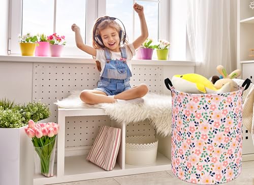 MAIZMZ Girls Storage Basket,Room Decor Laundry Hamper,Waterproof Clothes Organizer for Women Toy Box Large Canvas Collapsible Chest for Home/Dorm/Kitchen/Pet/Office/Closet/Shelf/Gifts - color: flower