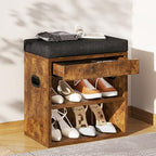 YMYNY Small Shoe Storage Bench with Cushion and Drawer, 2 Tier Adjustable Entryway Bench with Storage, Wooden Shoe Rack Bench for Entryway, Living Room, Hallway, Closet, Bedroom, Rustic Brown, HSC002H - color: Rustic Brown