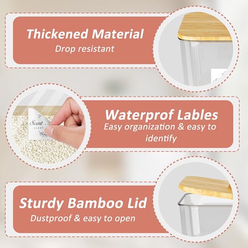 Vincona Laundry Room Organization and Storage, Laundry Pods Container and Dryer Sheet Holder with Bamboo Lids and Labels, Laundry Organizer with Scoops for Booster Beads, Powder, Pods, 3+1 Pack - size: 3+1 Pack
