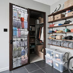 Over the Door Shoe Organizer, 24 Large Breathable Mesh Pockets, Space Saving Hanging Storage Holder, Hangs on Closets for Shoes, Accessories, 3Hooks, GREY (66"x 19")