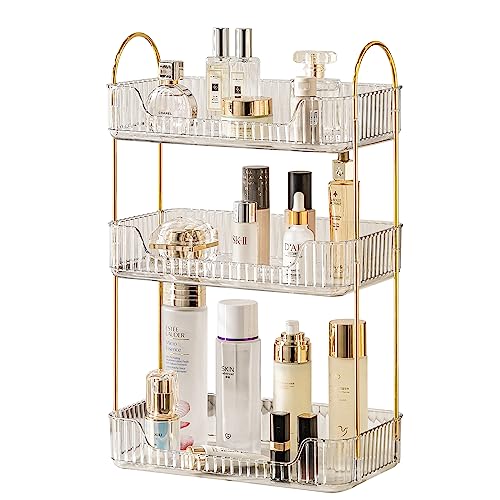 Akinbas 3 Tier Bathroom Organizer Countertop Makeup Perfume Tray Skincare Organizer for Bathroom Dresser Vanity (White) - color: Transparent, size: 3 Tier