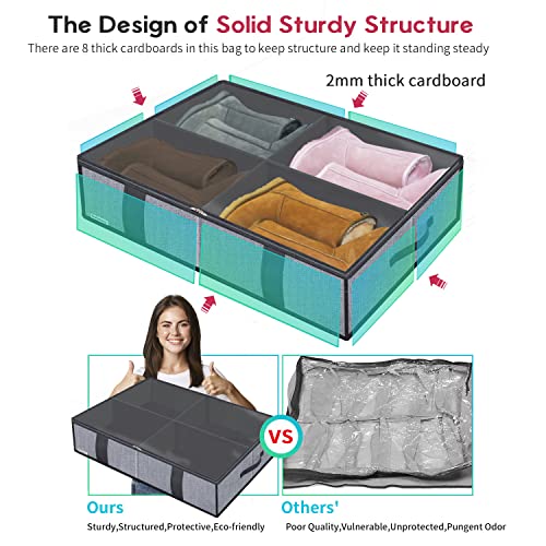 Onlyeasy Under Bed Shoe Storage Organizers for Kids and Adults Fit 14 Pairs of Shoes & 4 Pairs of Boots, Sturdy Underbed Organizer with 2 Strong Zippers and 4 Handles, Linen-like Grey, MXDUBS14S4 - color: 1 Boots 1 Shoes (14+4 Cells) Linen-like Grey