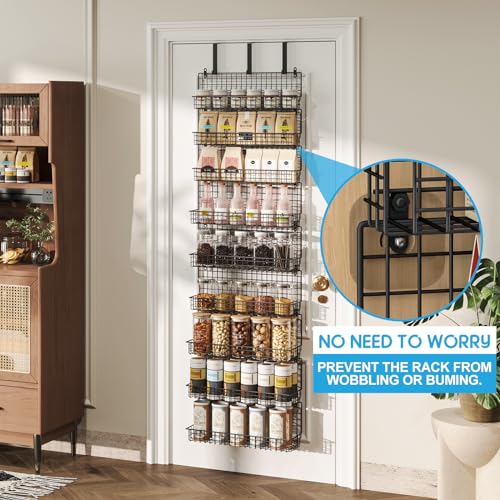 JKsmart 9-Tier Spice Rack Organizer with Door Hook, Wall Mount, and Extra Large Capacity for Pantry Door – Stylish Black Design for Effortless Organization, Ultimate Kitchen Storage Solution - color: Black-9 tier