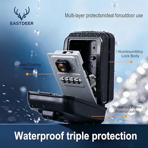 Wall Mount Key Lock Box Outdoor Key Lock Box with Resettable Combination Lock Boxes for keys Wall Mounted Key Safe Boxes for Outside, Garage, Home, Office