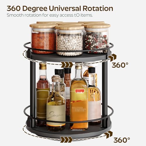 YATINEY Lazy Susan Organizer, Rotating Spice Rack, 2 Tier Spice Turntable Organizer, Industrial Turntable Spice Holder, for Kitchen Countertop and Cabinet, Compact and Versatile, Black SR22BK - color: Black, size: 10.2"L x 10.2"W x 11"H