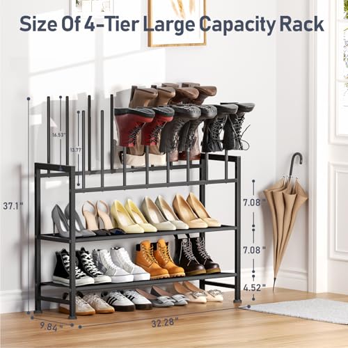 DIMJ Boot Rack 4-Tier - Black Metal Boot Storage Rack for Tall Boots Organizer Tall Boots, Multiuse Shoe Rack for Boots, Sneakers, High-Heel, Entryway, Fits 8 Pairs - size: 4 Tier - 8 Pairs