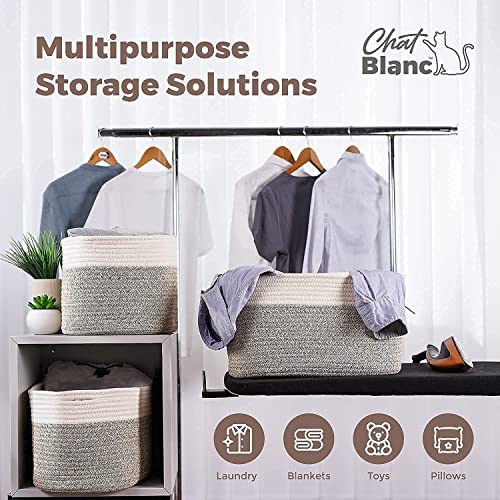 CHAT BLANC Cotton Rope Baskets for Organizing | 15”x10”x9” Storage Baskets for Shelves | Small Laundry Woven Baskets for Storage, Dog Toy Bin, Baby Basket,Off White&Brown 3 Pack - color: Creamy White & Brown, size: 3 PACK | Medium | 15"x10"x9"
