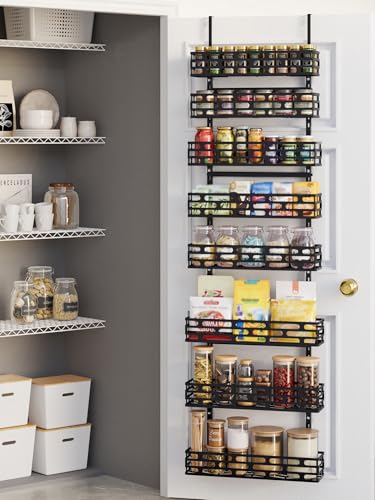 8-Tier Over The Door Pantry Organizer, Metal Pantry Organizers and Storage with Adjustable Basket, Spice Rack Seasoning Shelves for Home & Kitchen, Laundry Room Bathroom, Black - color: BlackOpenwork, size: 8-Tier