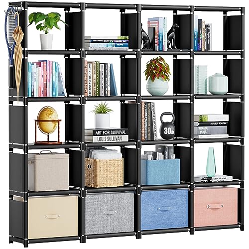 Mavivegue Book Shelf, 20 Cube Storage Organizer, DIY Bookcase, Metal Cube Bookshelf,Tall Book case for Bedroom, Living Room,Office,Closet Storage Organizer, Black Cubicle Storage Rack - color: Black, size: 20-Grid