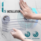 TAILI Shower Caddy Suction Cup with Hooks & Soap Holder, Heavy Duty Bathroom Shower Organizers, Removable Bathroom Shelves for Inside,Stainless Steel Bathroom Holder - style: 1 × Silver Basket