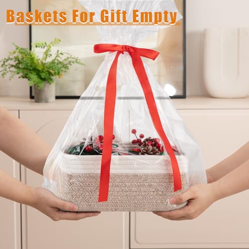 OIAHOMY 4 Pack Storage Baskets for Organizing, Small Bins for Shelves, Cute Decorative Storage Bins, Organizer Baskets for Gifts Empty, 11.8''Lx7.8''Wx4.7''H, Brown/White - color: Brown/White, size: 11.8"*7.8"*4.7"