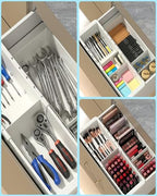 Deep Drawer Organizer Office, Expandable Storage Trays with Adjustable Dividers, 18.11” White Plastic Storage Tray for Office Supplies, Kitchen,Bathroom,Junk & Tool Drawers, Makeup - 2 Pack