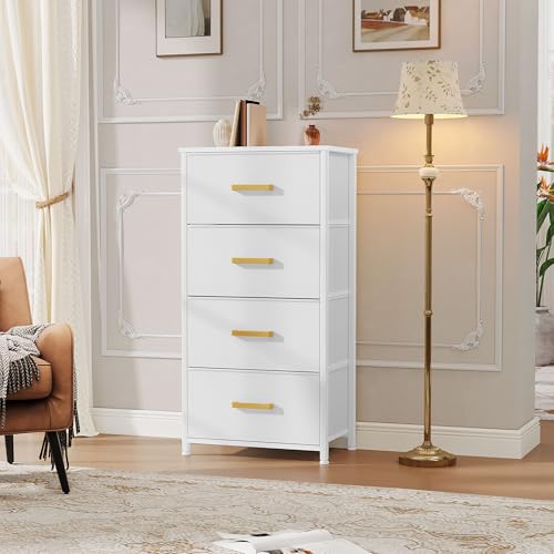 DWVO Dresser with 4 Drawers - Fabric Storage Tower, Organizer Unit for Living Room, Hallway, Closets - color: White, style: 4-Drawer