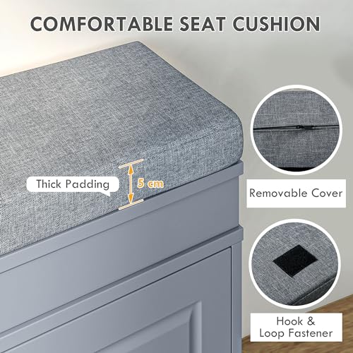 HOMCOM Modern Shoe Rack Bench for Entryway, Storage Organizer with Cushion, 2 Drawers, Adjustable Shelf, Holds 8 Pairs, Gray - color: Grey