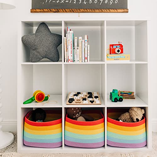 OrganiHaus Set of 3 Rainbow Baskets - Colorful Woven Storage Baskets for Playroom, Nursery & Classroom Decor, Toy Storage, 15x9x10 - color: Rainbow