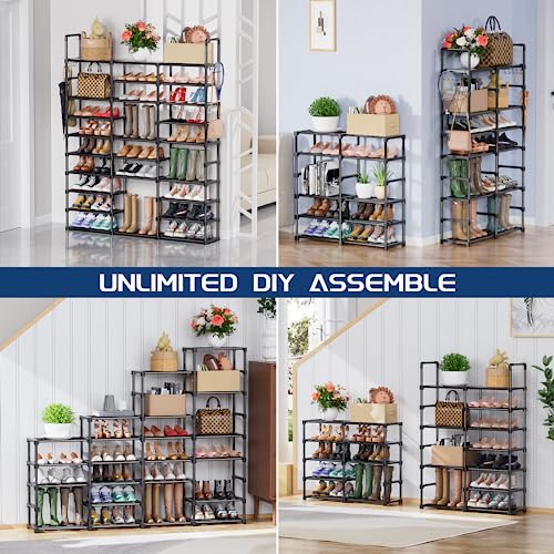 Mavivegue 10 Tiers Shoe Rack Tall Shoe Organizer Shoe Storage 55-65 Pairs Vertical Shoe Shelf Large Shoe Rack Organizer Stackable Shoe Racks for Entryway, Closet, Garage, Bedroom,Cloakroom -Black - color: Black, size: 3 Row 10 Tier