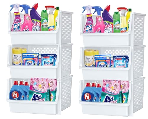TidyFriend 6 Pack XLarge Stackable Storage Bins Open Front for Pantry Organizers and Storage, Pantry Storage for Food, Kitchen and Home Organization, Plastic Storage Bins, Dorm Room Essentials (White) - color: White, size: 6 Pack - XLarge