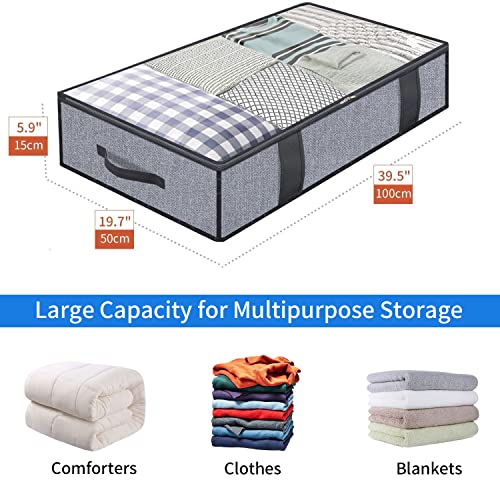 Onlyeasy Foldable Underbed Bags 2 Pack - Blankets Clothes Comforters Storage Bag Breathable Zippered Organizer for Bedroom with Clear Window and 4 Handles, 39.4x19.7x5.9 in, Linen-like Grey, MXDUBBP2 - color: Basic Soft Side Wall - Linen Like Grey