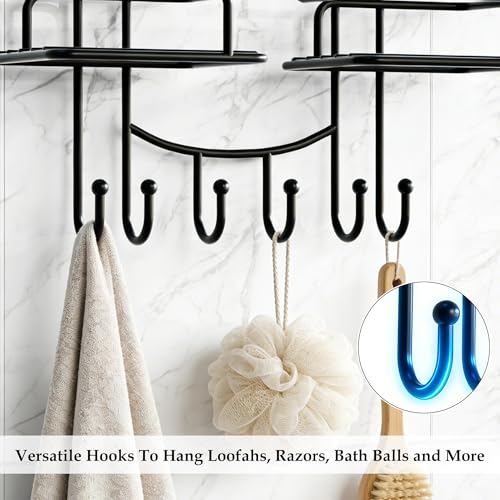 SRIWATANA Shower Caddy Hanging Over Head, Bathroom Shower Organizer Shower Rack Holder with Hooks for Razors - Black - color: Black