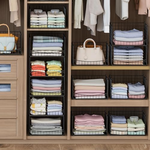 JKsmart 5-Tier Stackable Closet Organizers and Storage Shelves,Extend Clothing Closet Shelf Bins for Jeans Pants Sweaters - Wardrobe Cupboard Clothes Organizer System-Wider Mouth Design - color: Black, size: 5-Tier 15.9''W×11.8''D×35.4''H
