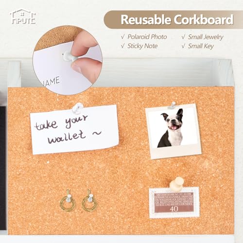 Key Holder for Wall Mount with Mail Organizer, Farmhouse Key Holder for Wall with Shelf, Chalkboard&Corkboard, Entryway Organizer 11 Metal Hooks, Decorative Natural Pine Wood, 14.6*11.1*3.3”, B-White - color: White-b
