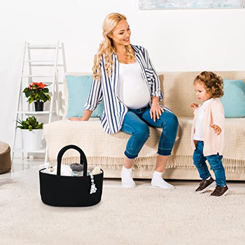 Baby Diaper Caddy Organizer for Girl Boy Cotton Rope Nursery Storage Bin Basket Portable Holder Tote Bag for Changing Table Car Travel Baby Shower Gifts Newborn Essentials Registry Must Haves Black - color: Black, size: Regular