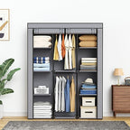 Portable Closet, Wardrobe Closet with 10 Storage Shelves and 2 Hanging Rods, Non-Woven Fabric Cover, 52.4 x 18.1 x 66.6 Inches Closet Organizer for Bedroom, Gray - size: Large