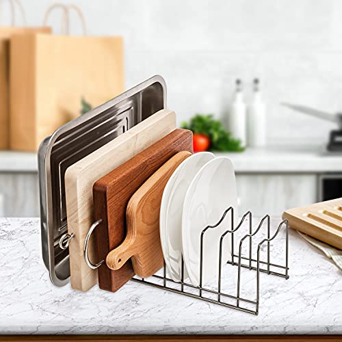 Pot Lid Organizer, Pot Lid Rack Holder, Rest Cutting Board, Bakeware, Pots & Pans, Serving Trays, Reusable Containers in Cabinet Pantry, Stainless Steel - color: Satin Nickel