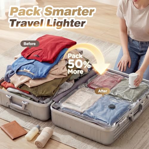 Vacuum Seal Bags for Clothing Travel with Rechargeable Electric Pump, Space Saver Vacuum Storage Bags Travel, Reusable Compression Bags for Luggage Home (14pcs Checkered) - color: 14pcs Checkered