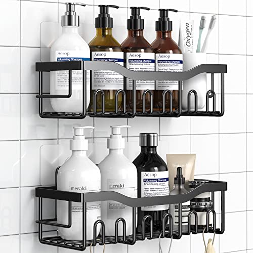 Shower Caddy 2 Pack,Adhesive Shower Organizer for Bathroom Storage&Home Decor&Kitchen organizers and storage,No Drilling,Large Capacity,Rustproof Stainless Steel Bathroom Organizer,Bathroom Decor Sets - color: Black-2pcs