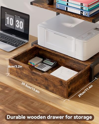 IBUYKE 2 Tier Desktop Printer Stand,Printer Table with Storage Shelf,Multi-Purpose Desk Organizer for Folders,Books,for Fax Machine, Scanner,Home Office,Brown TLJ015H - color: Brown