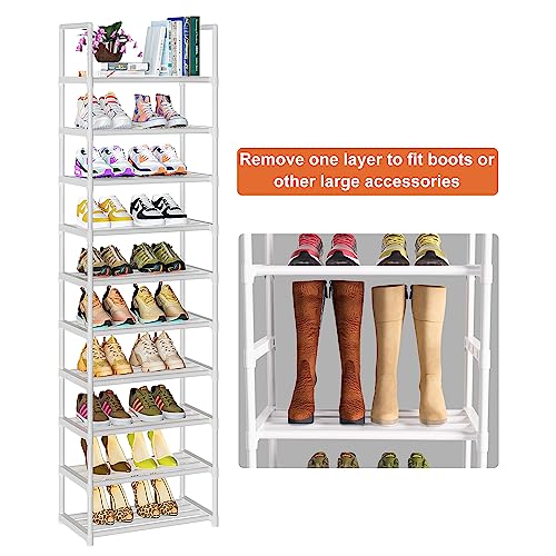 OYREL Shoe Rack Tall, Sturdy Metal Shoe Rack Organizer,Narrow Shoe Racks for Closets,Shoe Stand Shelf - color: White, size: 17.1"W x 11.8"D x 78.7"H in 10 tier