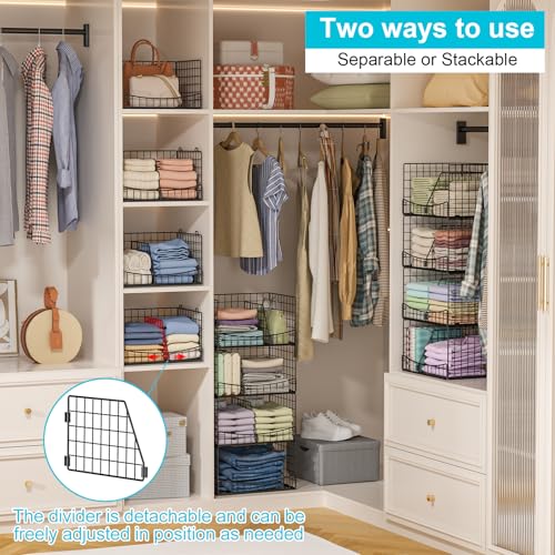 Hongtamoya 4-Tier Closet Organizers and Storage Basket with Divider, Foldable Closet Shelf Organizer System, Space-Saving Clothes Storage Drawer Organizer Bins for Wardrobe Cupboard, Black - color: Black, size: 12"D x 15.9"W x 35.3"H | Divided