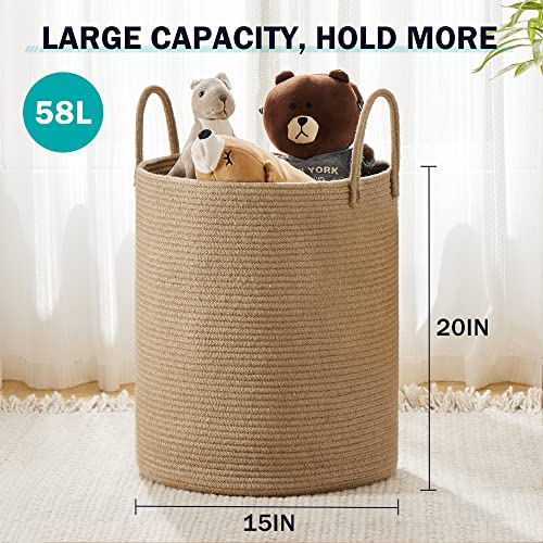 Jute Rope Laundry Hamper Basket by YOUDENOVA, 58L Tall Laundry Basket, Baby Nursery Hamper for Blanket Storage for Bedroom-Large-Jute - color: Jute Brown, size: Tall (58L )