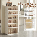 GOFLAME Foldable Shoe Rack Organizer, 6-Tier 12 Pairs Collapsible Shoe Cabinet with Magnetic Clear Doors, Portable Shoe Storage Box, Stackable Shoe Shelf for Closet, Entryway, Easy Assembly
