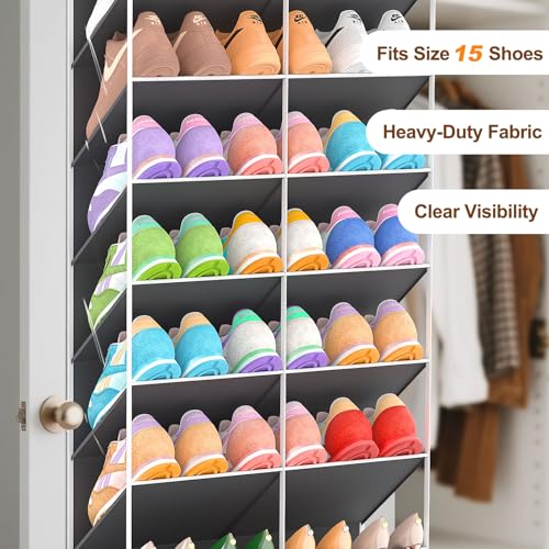 UVIAHOMI 20-30 Pairs Over the Door Shoe Organizer, Clear Pockets Hanging Shoe Storage for Closet, 10-Tier Door Shoes Rack, Handing Shoes Holder Fit All the Family's Sneakers, Boots, Heels, Dark Grey - color: Dark Grey