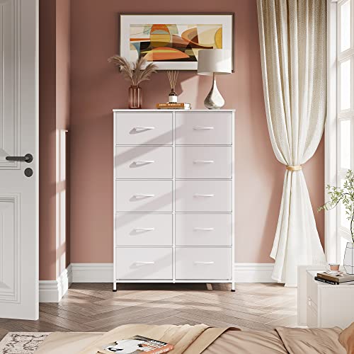 WLIVE Tall Dressers for Bedroom with 10 Fabric Drawers, Chest of Drawers, Dresser for Closet, Hallway, Living Room, Entryway, White - color: White