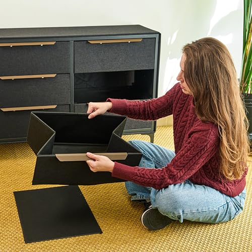 tinge Naima Premium 6 Drawer Fabric Dresser - Heavy Duty Metal Frame with Sag-Proof Storage Drawers for Clothes - Durable Midnight Black Bedroom Chest & Sleek Metal Handles - color: Midnight Black, size: 14"D x 39.5"W x 28"H (6 Drawers)