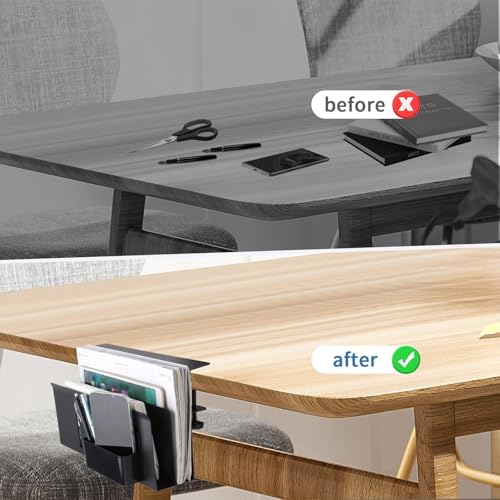2 Tier Desk Side Storage, Desk Laptop Holder with Magnetic Pen Holder, No Drill Hanging Table Organizer for Office and Home Fits Flat Edge 0.3" to 2.3" - color: Black 2 Tier
