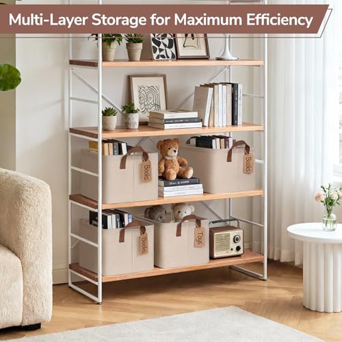 CHICVITA 4 Pack Storage Baskets for Shelves, Foldable Closet Organizer Bins with Handles, Toy Storage Basket for Nursery Living Room, 14.8" x 10.3" x 8.3", Brown - color: Brown, size: 20L (14.8"L x 10.3"W x 8.3"H)